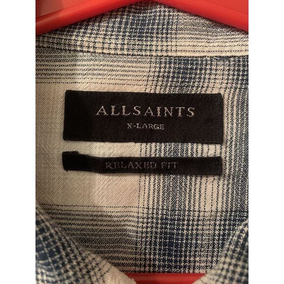 AllSaints Tampa SS Flannel Shirt Plaid Long Sleeve Pink Black Size XL Linen - Picture 4 of 9